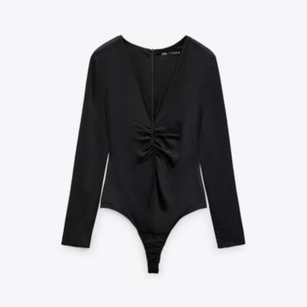 ZARA RUCHED SATIN EFFECT BODYSUIT